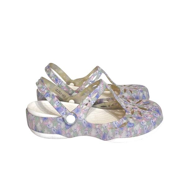 Crocs Carlie Cut Out Floral T Strap Mary Jane Womens Clogs Shoes Size 8 Platform - Picture 1 of 11